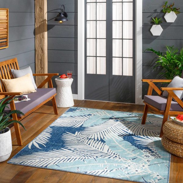 Thebarton Coastal Blue Palm Area Rug Supply