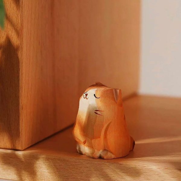 Hand Carved Mini Wooden Cat Cheap - Image 3