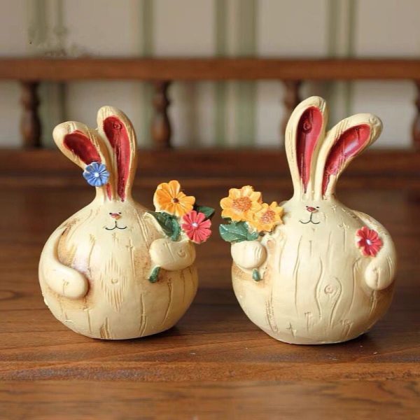 2 Pcs - Hand Painted Bunny Figurine Supply - Image 2