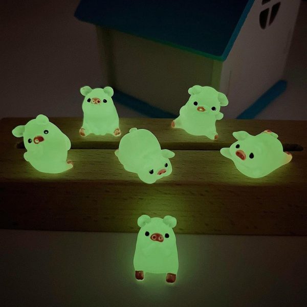 6 Pcs - Glow In the Dark Miniature Piggy Decor For Sale - Image 3