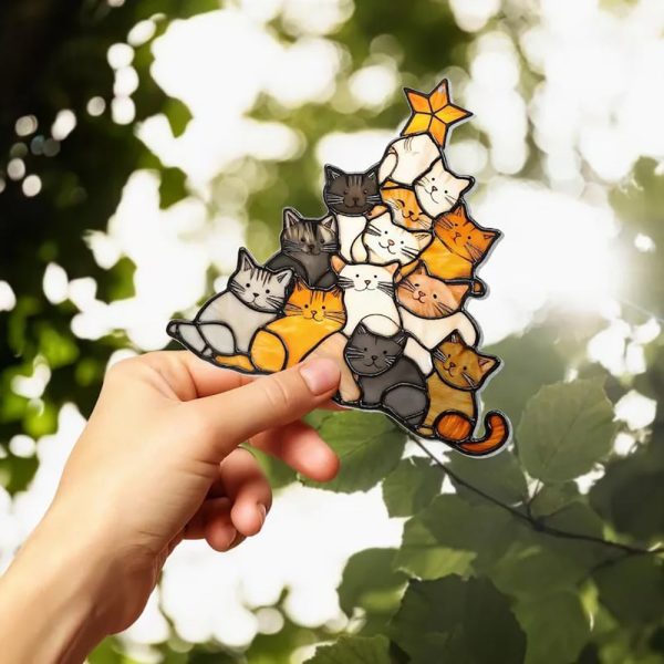 Adorable Cat Christmas Tree Suncatcher Ornament Online Sale - Image 2