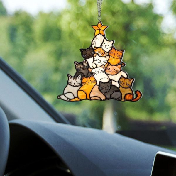 Adorable Cat Christmas Tree Suncatcher Ornament Online Sale - Image 3
