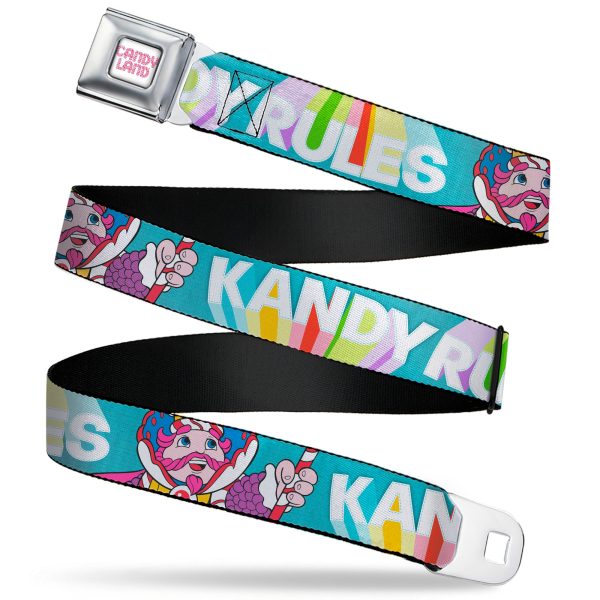 CANDY LAND Game Logo White Pink Seatbelt Belt - Candy Land KANDY RULES King Kandy Pose Teal Multi Color Webbing For Sale