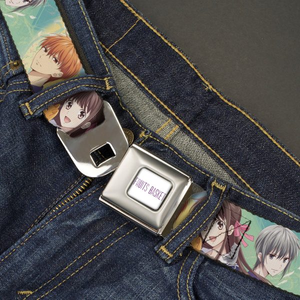 FRUITS BASKET Title Logo Full Color White Purple Seatbelt Belt - Fruits Basket Kyo Tohru Yuki Group Pose Greens Blues Webbing Online Sale - Image 2