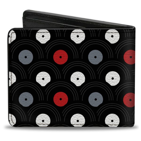 Bi-Fold Wallet - Vinyl Records Stacked Black Gray Red White For Discount - Image 2