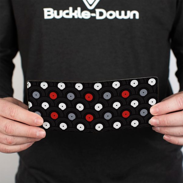 Bi-Fold Wallet - Vinyl Records Stacked Black Gray Red White For Discount - Image 4